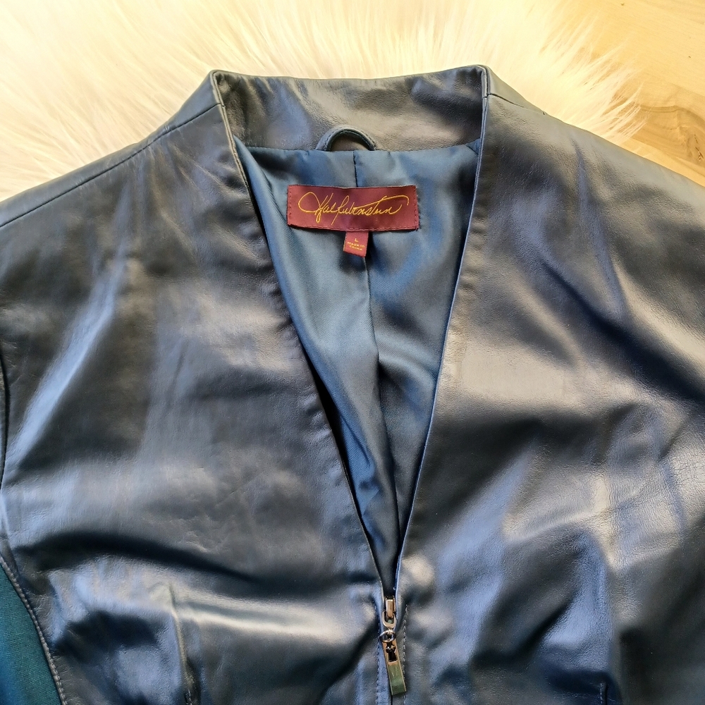 {Hal Rubenstein} Two-tone Leather Jacket in Navy - Picture 2 of 8